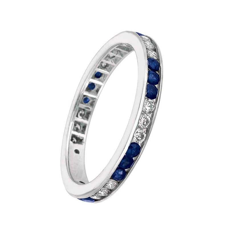 For Sale:  1.05 Carat Natural Sapphire and Diamond Eternity Ring Band 14 Karat White Gold 2