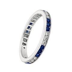 Anillo Eternidad Zafiro Natural y Diamante 1,05 Quilates Oro Blanco 14 Kilates