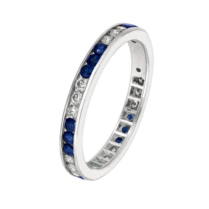 For Sale:  1.05 Carat Natural Sapphire and Diamond Eternity Ring Band 14 Karat White Gold 4
