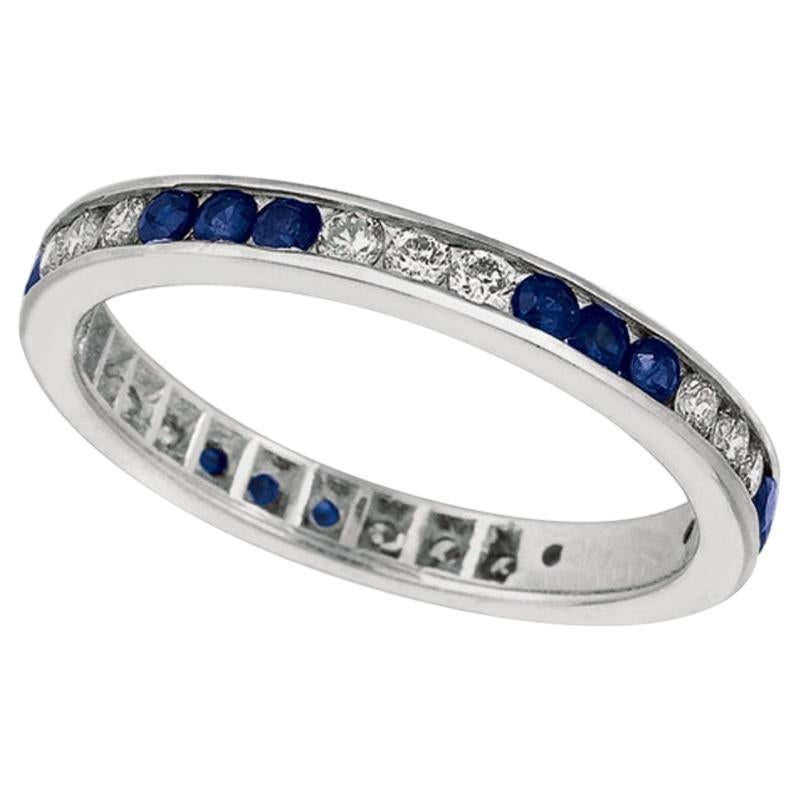 Anillo Eternidad Zafiro Natural y Diamante 1,05 Quilates Oro Blanco 14 Kilates