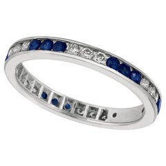Anillo Eternidad Zafiro Natural y Diamante 1,05 Quilates Oro Blanco 14 Kilates