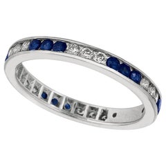 1.05 Carat Natural Sapphire and Diamond Eternity Ring Band 14 Karat White Gold