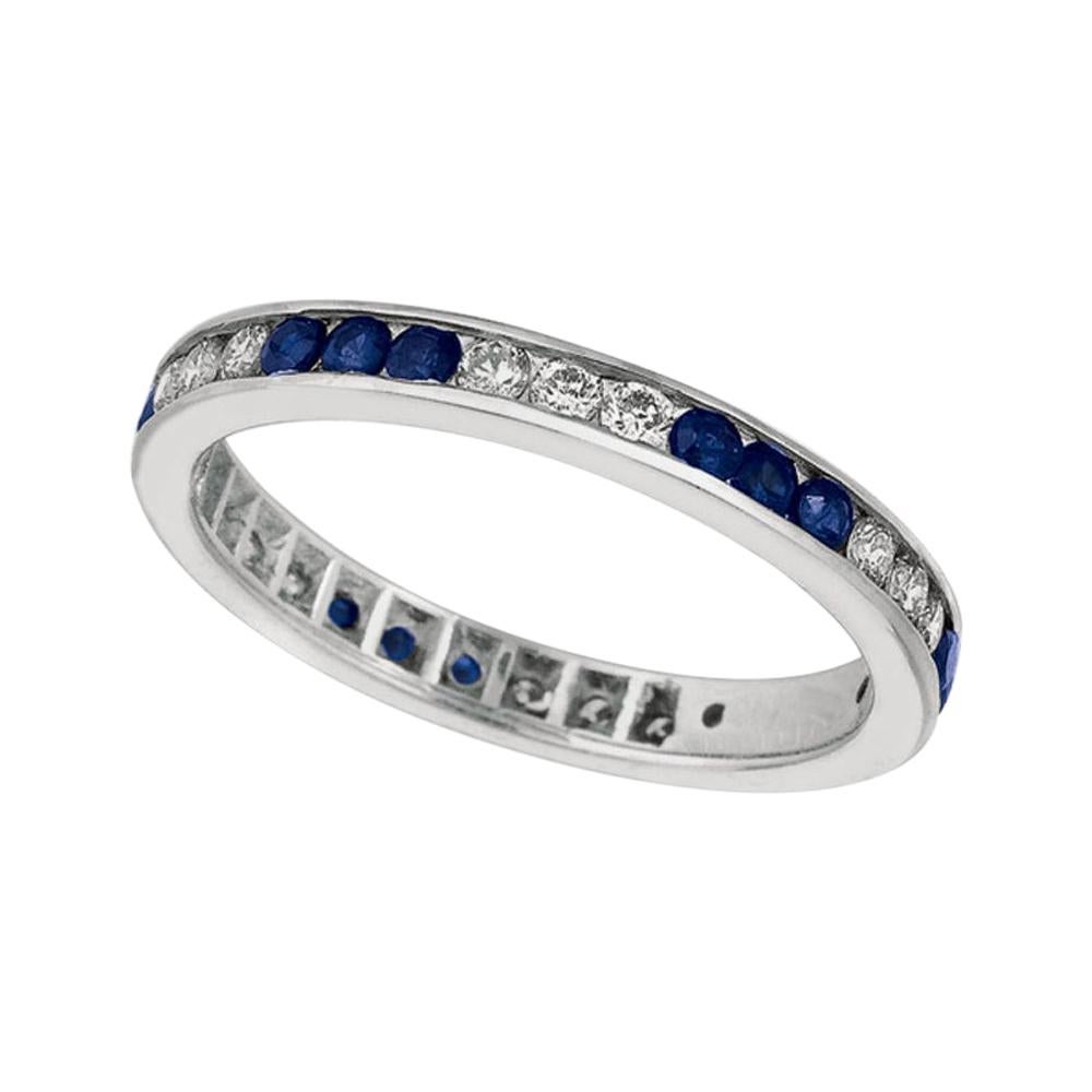 Anillo Eternidad Zafiro Natural y Diamante 1,05 Quilates Oro Blanco 14 Kilates