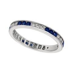 1.05 Carat Natural Sapphire and Diamond Eternity Ring Band 14 Karat White Gold