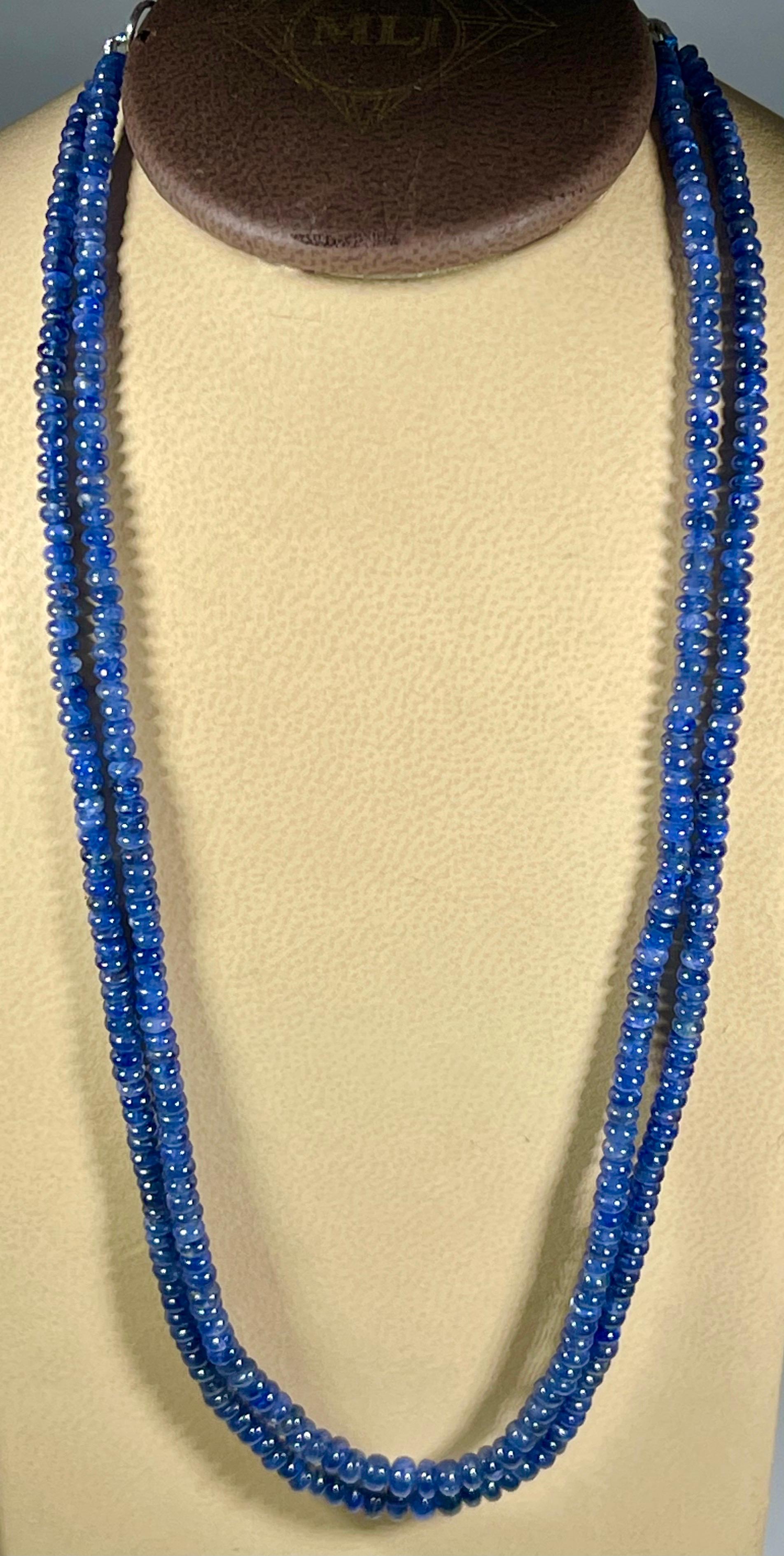 105 Carat Natural Sapphire Bead Two-Strand Necklace Sterling Silver Clasp In Excellent Condition For Sale In New York, NY