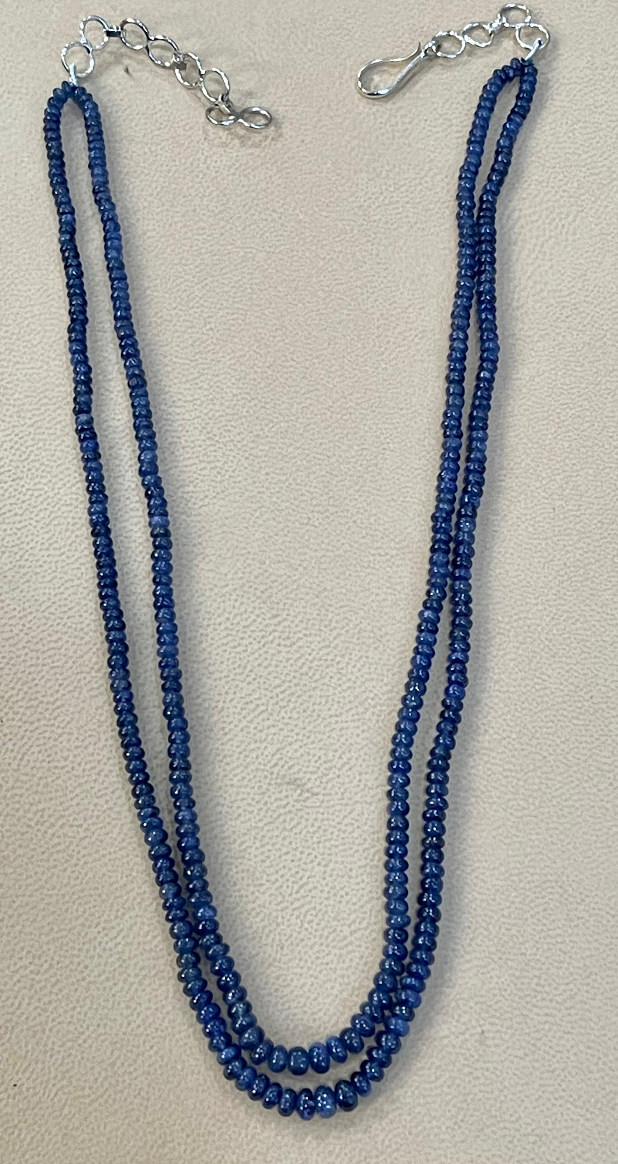 105 Carat Natural Sapphire Bead Two-Strand Necklace Sterling Silver Clasp For Sale 2