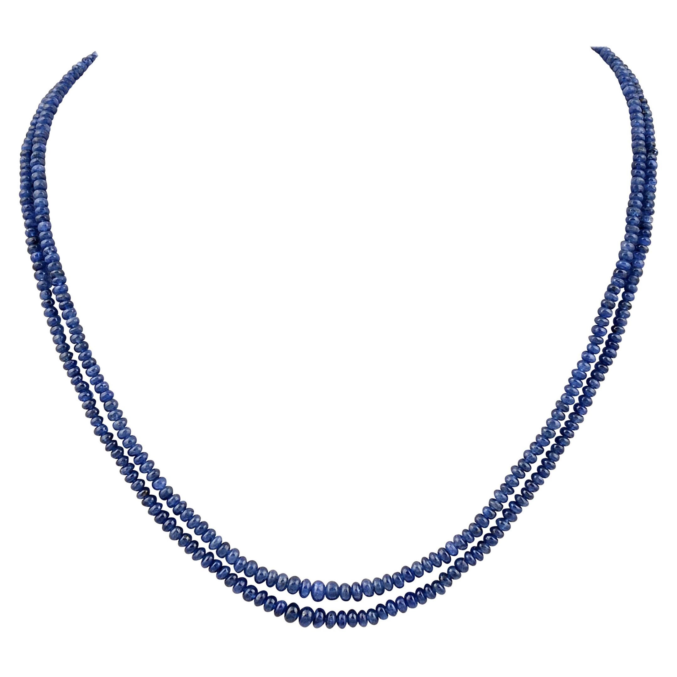 105 Carat Natural Sapphire Bead Two-Strand Necklace Sterling Silver Clasp For Sale