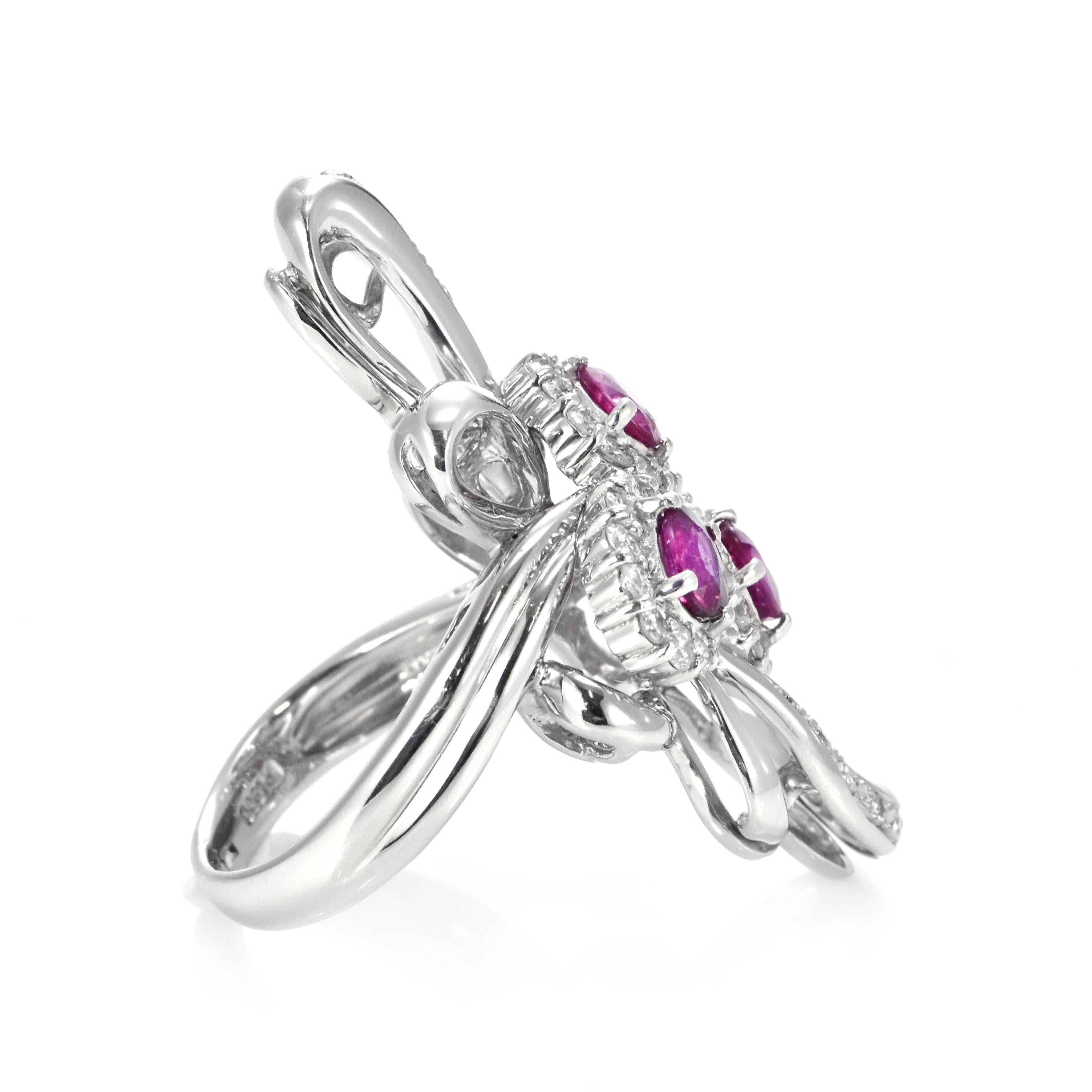 1.05 Carat Natural Unheated Rubies and Diamond Cocktail Ring made in Platinum For Sale 4