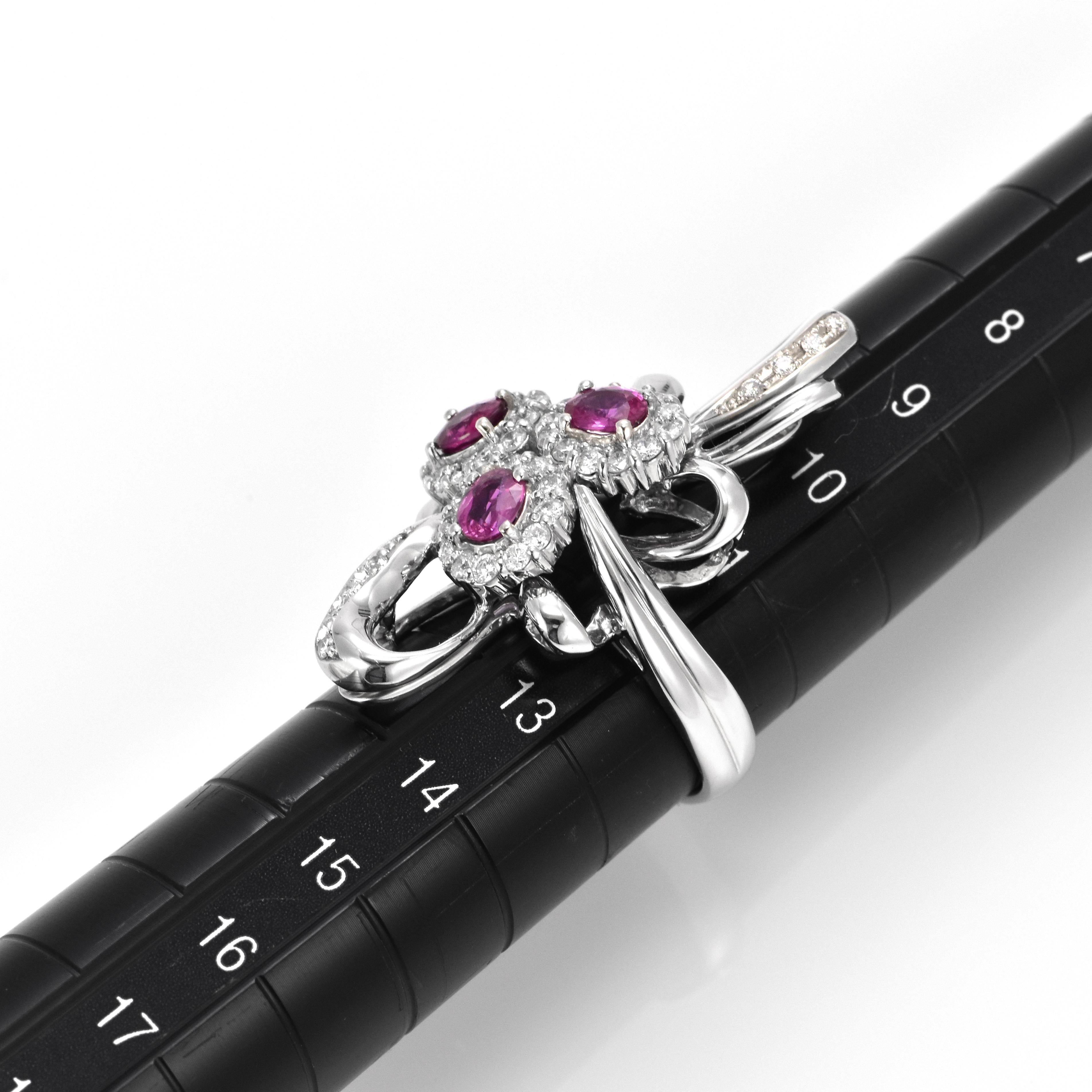1.05 Carat Natural Unheated Rubies and Diamond Cocktail Ring made in Platinum For Sale 7