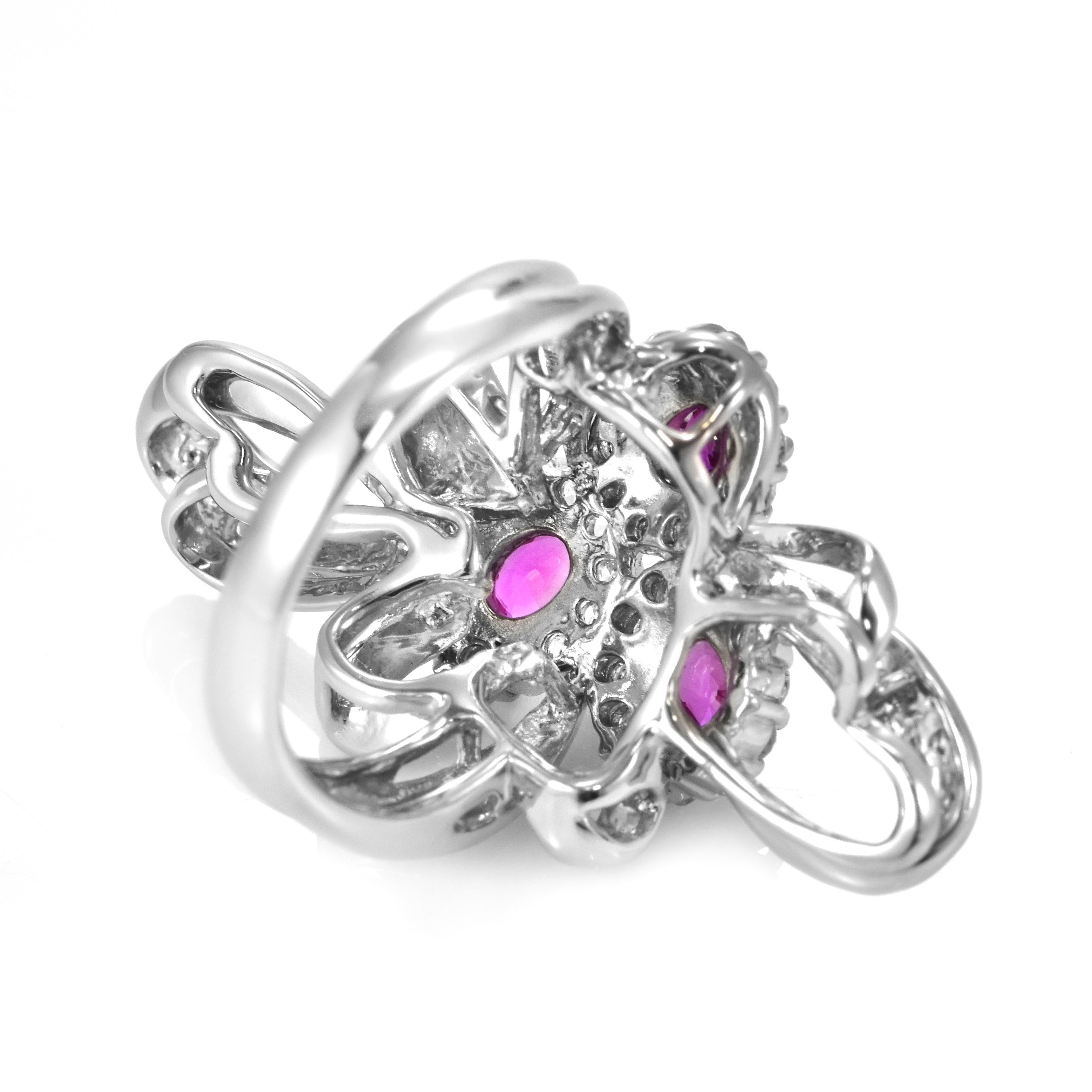 1.05 Carat Natural Unheated Rubies and Diamond Cocktail Ring made in Platinum For Sale 8