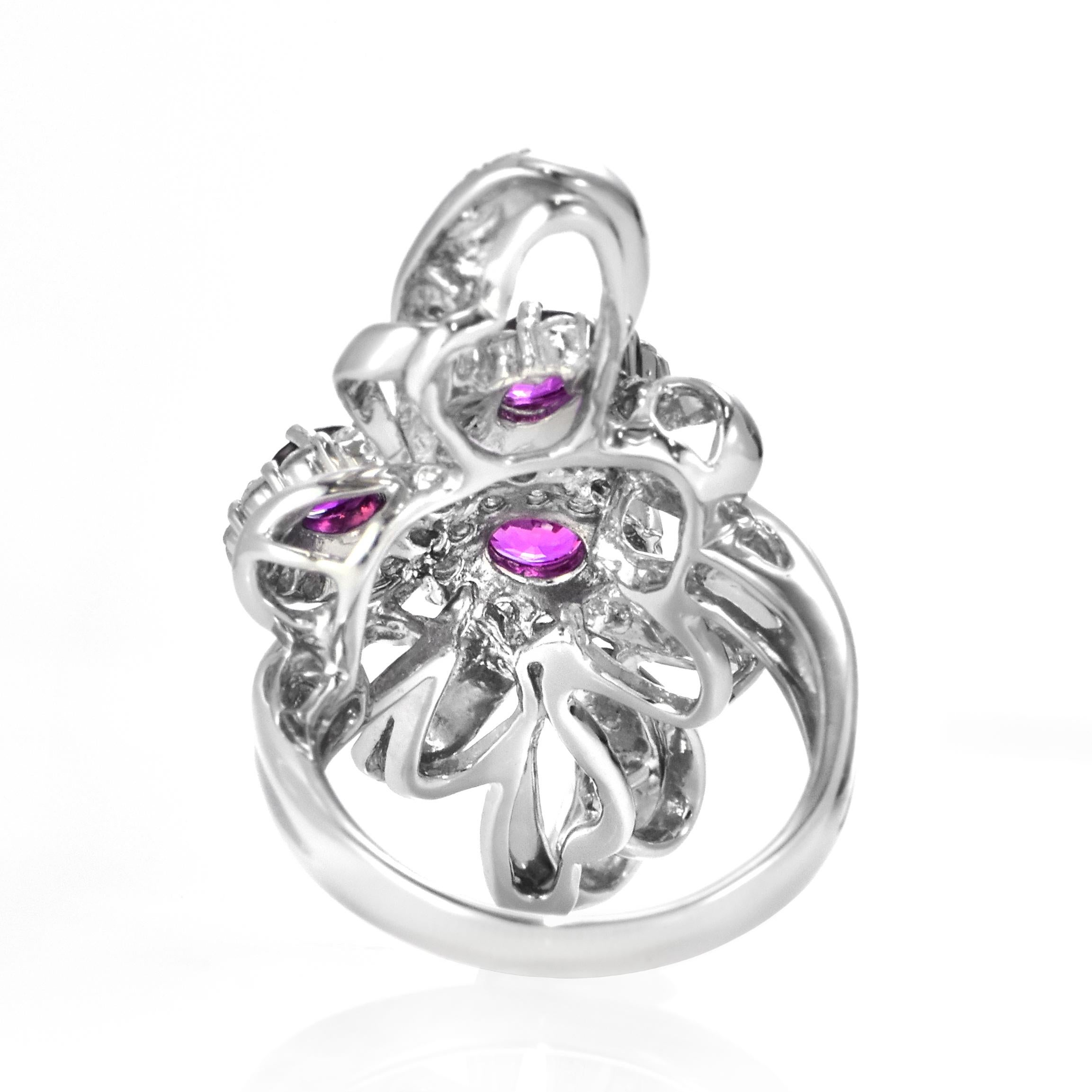 1.05 Carat Natural Unheated Rubies and Diamond Cocktail Ring made in Platinum For Sale 9