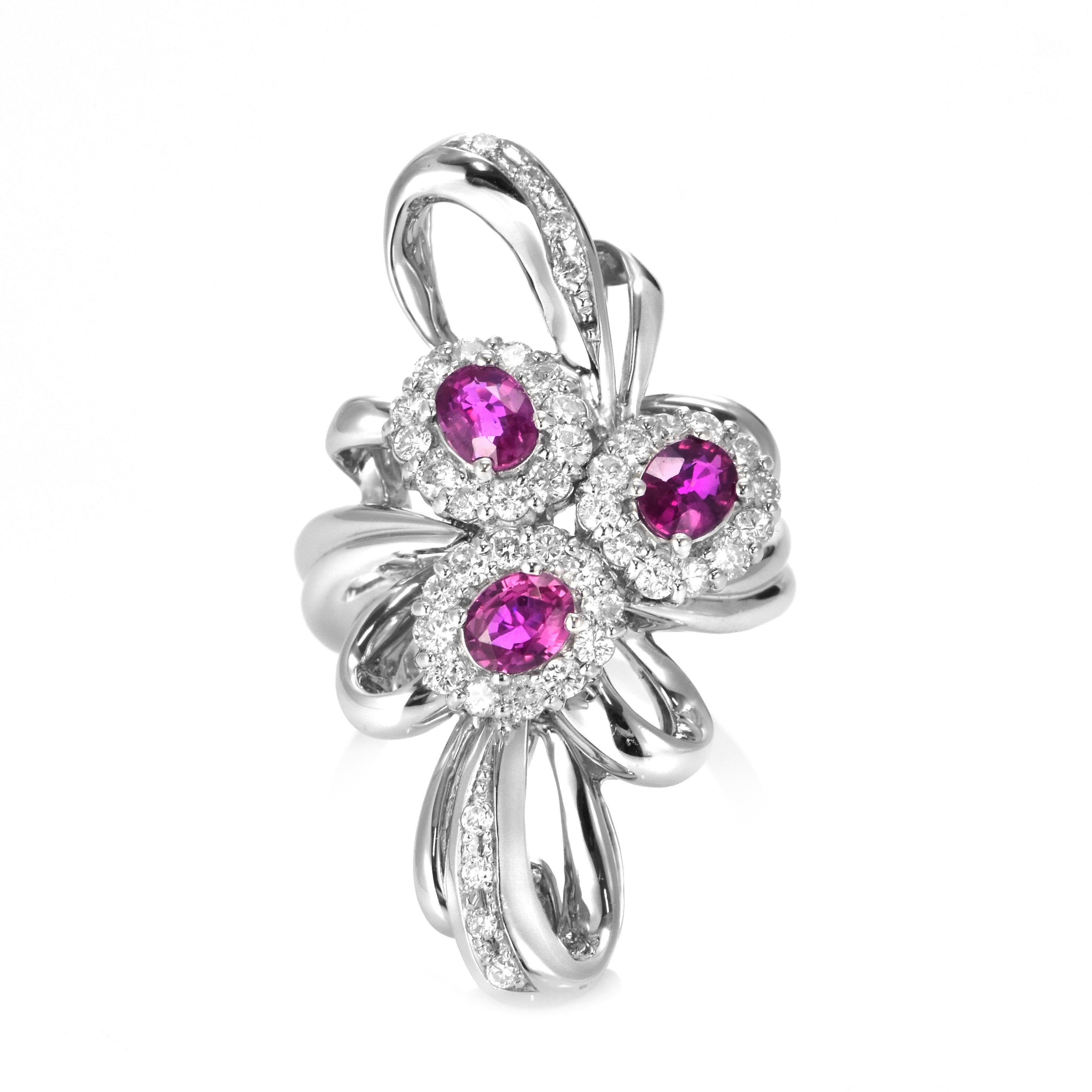 A beautiful Ring set in Platinum featuring a AIGS Certified 1.05 Carat Natural Untreated Rubies and 0.81 Carat Diamonds. Rubies are referred to as 