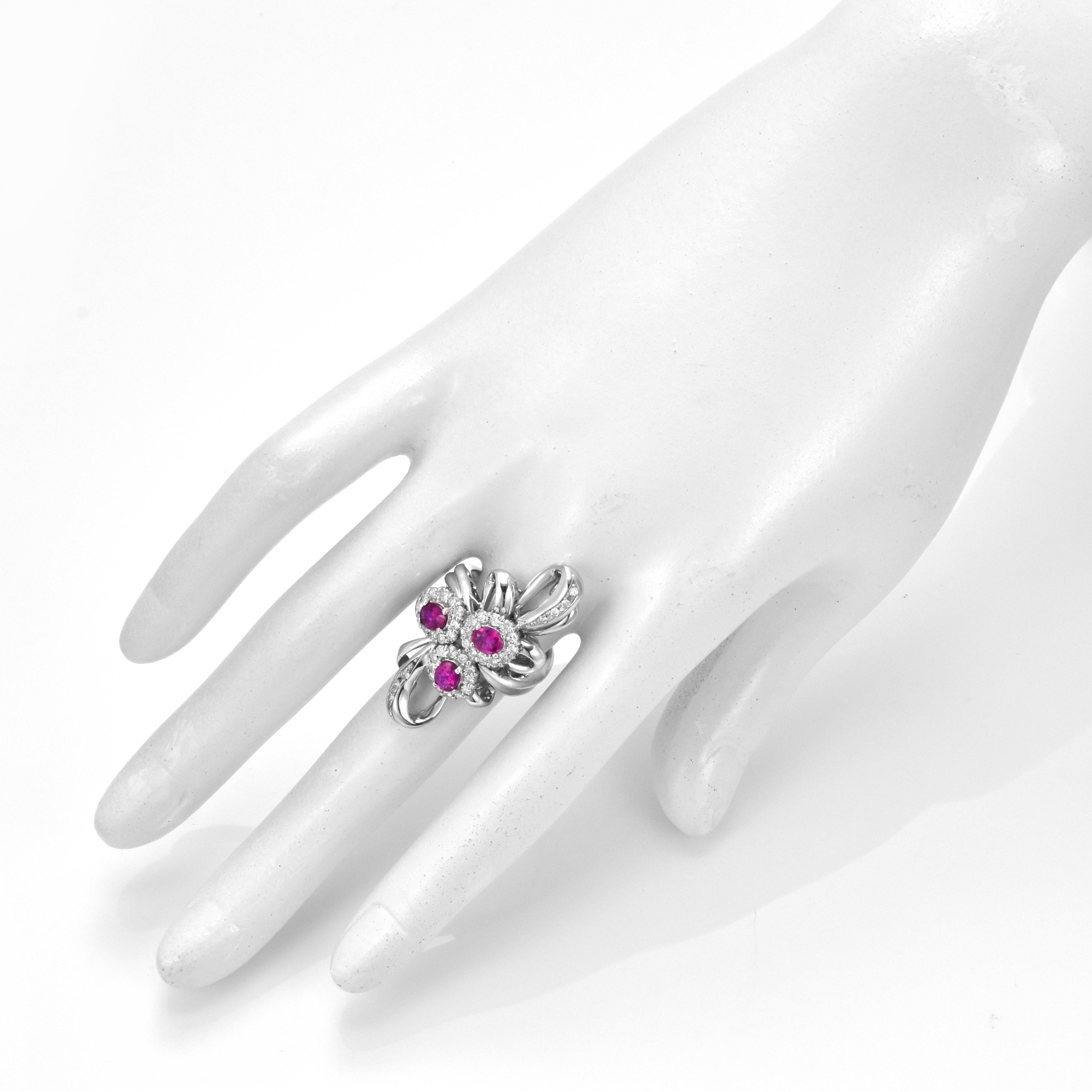 Women's 1.05 Carat Natural Unheated Rubies and Diamond Cocktail Ring made in Platinum For Sale