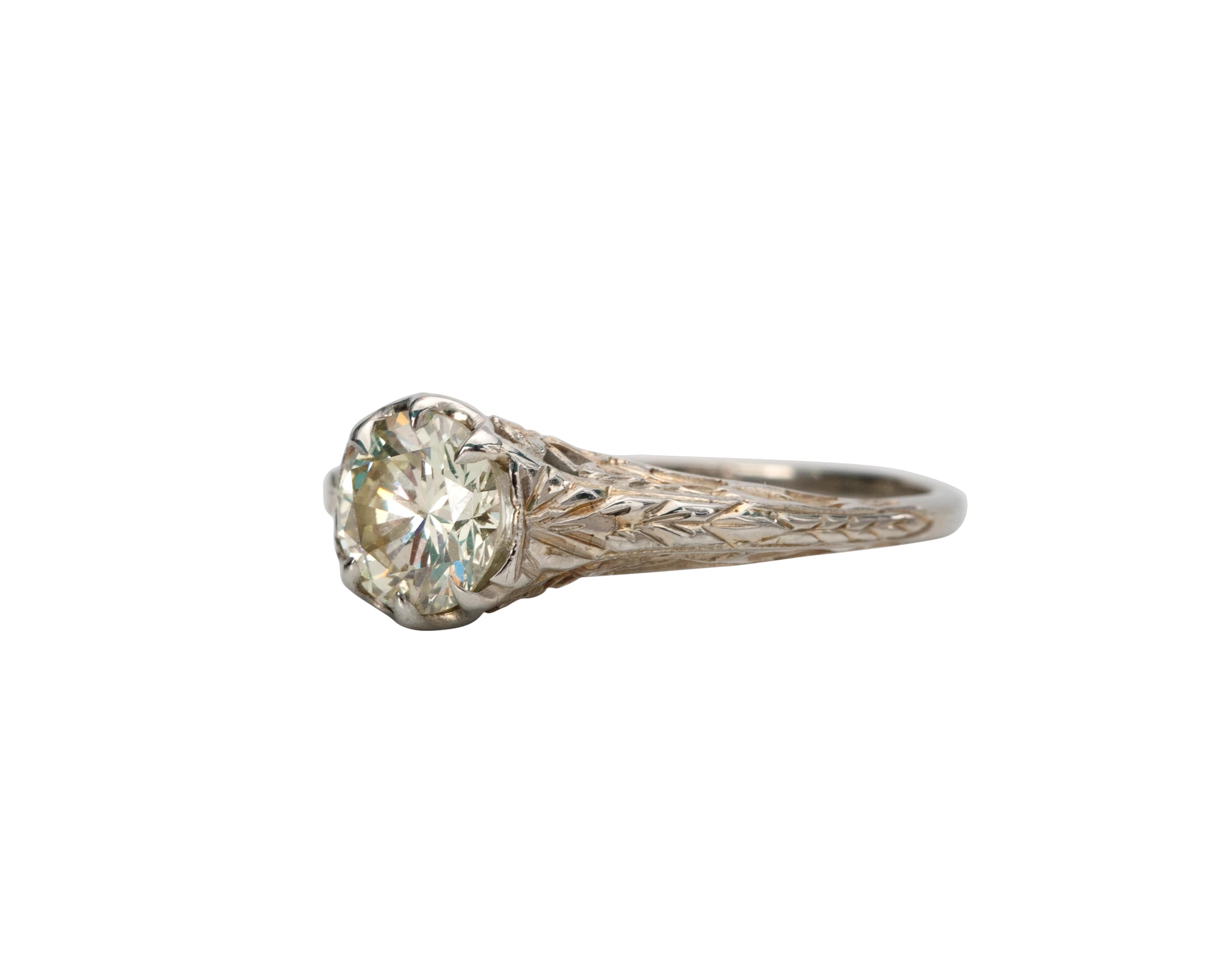 Art Deco 1.05 Carat Old Cut Diamond Deco 18 Karat Gold Filigree Vintage Engagement Ring