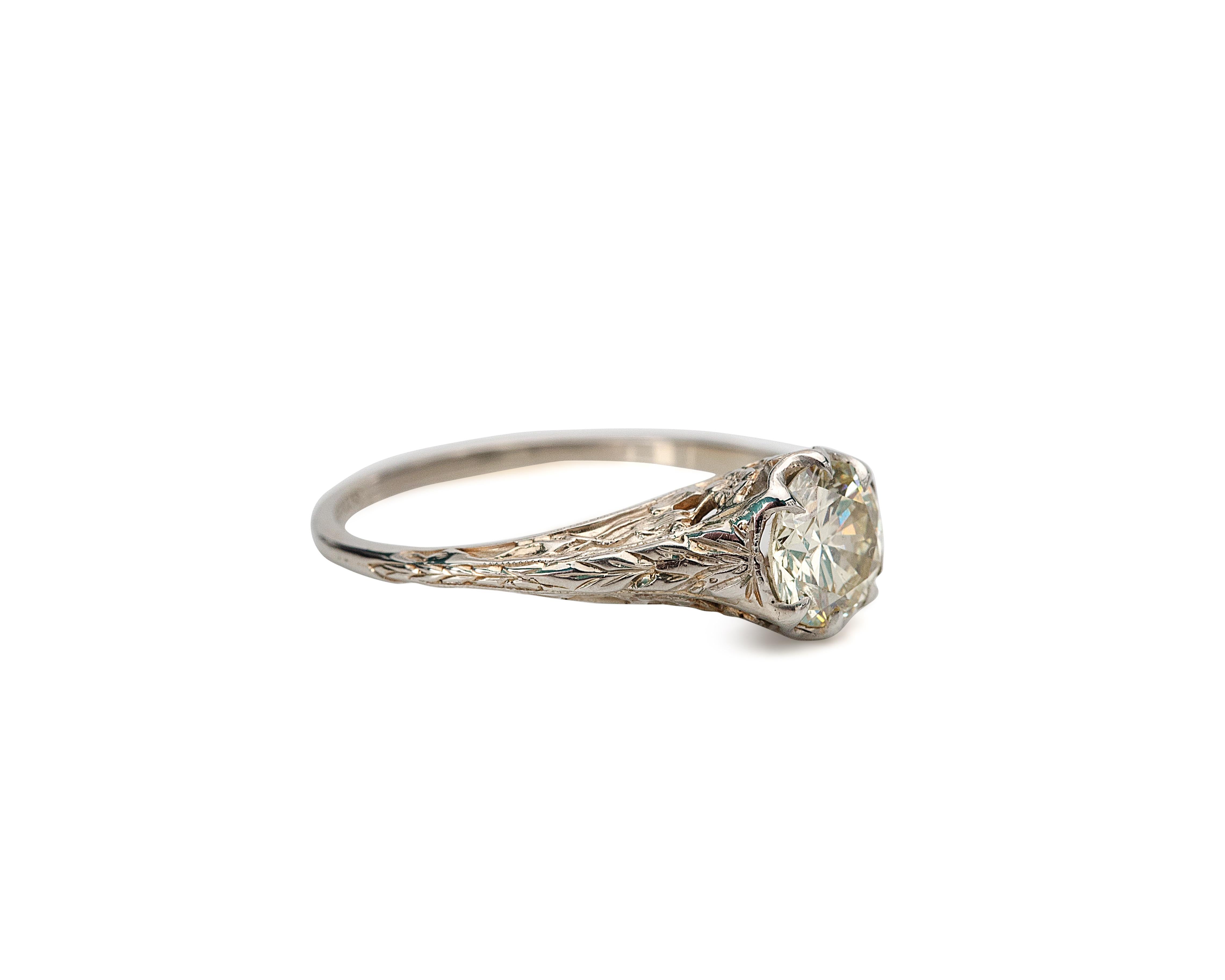 1.05 Carat Old Cut Diamond Deco 18 Karat Gold Filigree Vintage Engagement Ring In Good Condition In Addison, TX