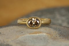1.05 Carat Oval Cinnamon Brown Natural Diamond Bezel Engagement Ring