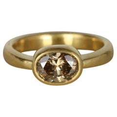 1.05 Carat Oval Cinnamon Brown Natural Diamond Bezel Engagement Ring