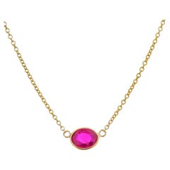 1.05 Carat Oval Red Sapphire & Diamond Necklaces In 14K Yellow Gold 