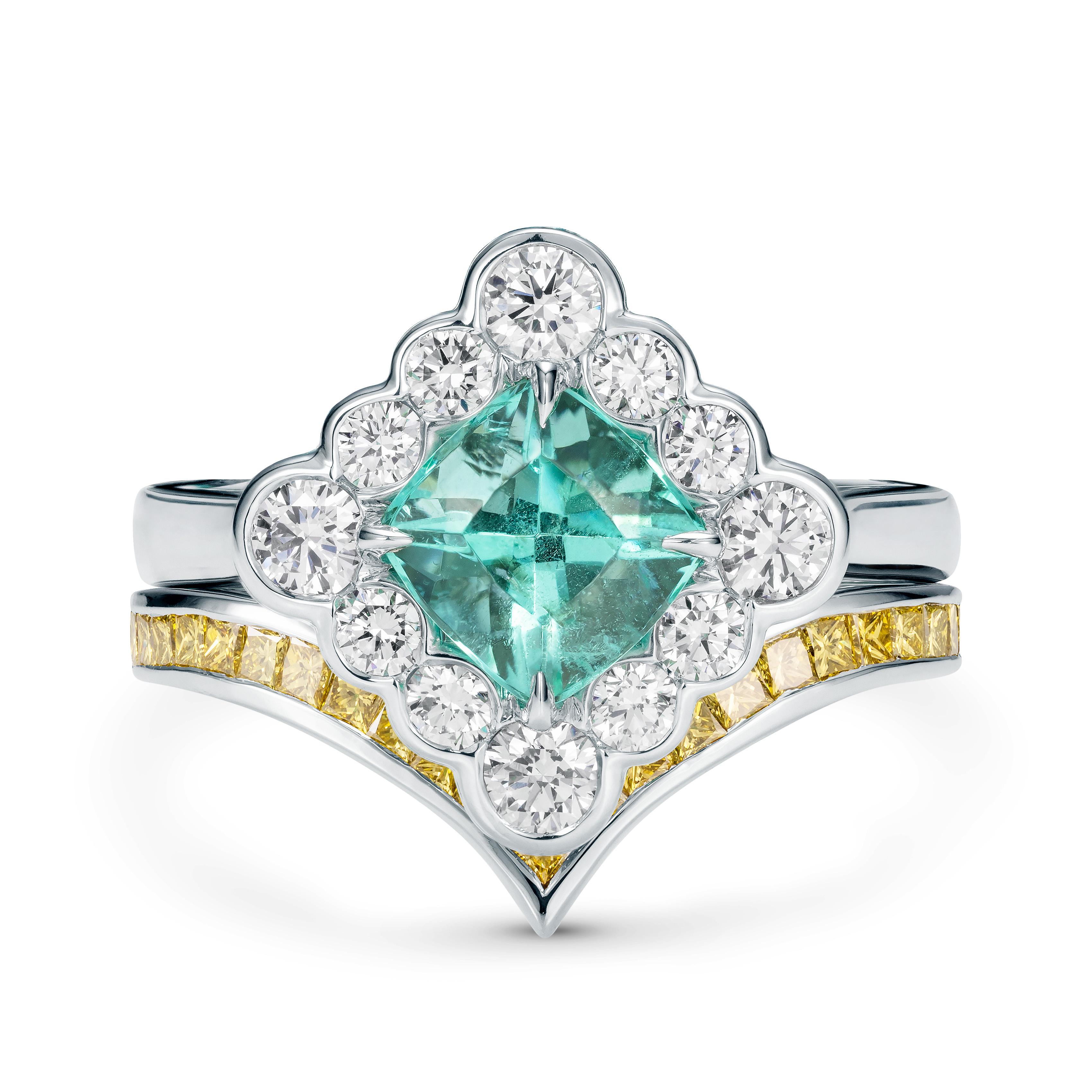 Women's Marcel Salloum 1.05 Carat Paraiba Tourmaline Diamond Engagement Ring in Platinum For Sale