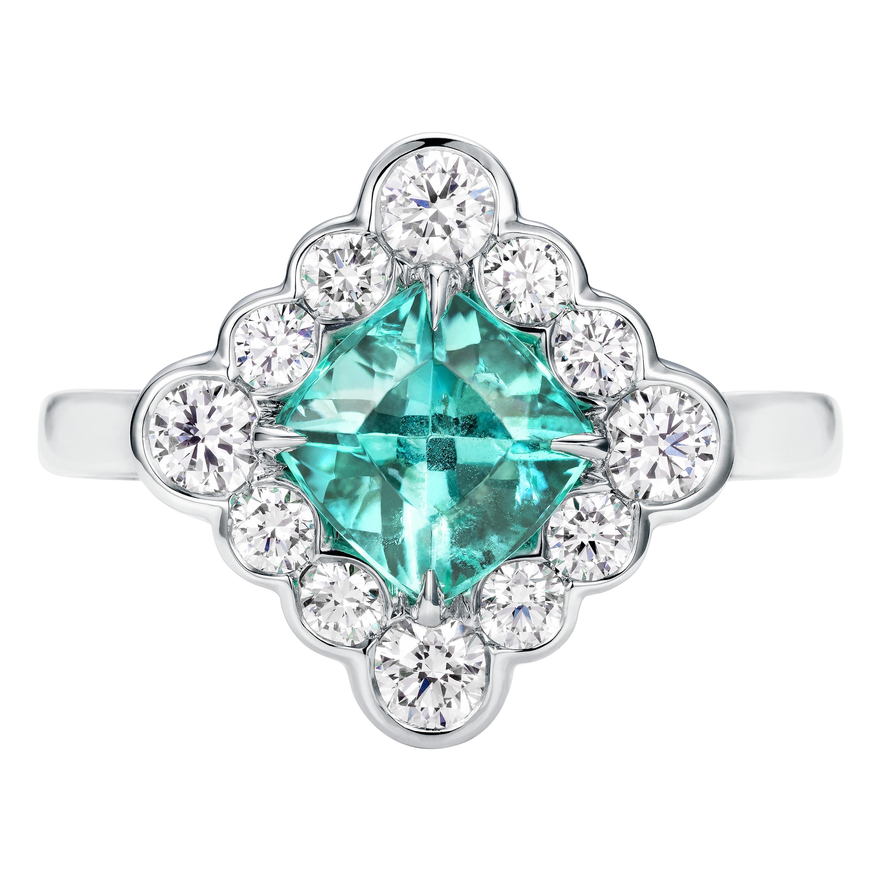 Marcel Salloum 1.05 Carat Paraiba Tourmaline Diamond Engagement Ring in Platinum For Sale
