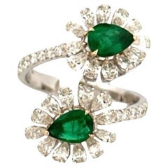 1.05 Carat Pear Emeralds symmterical cocktail ring in 18K White Gold
