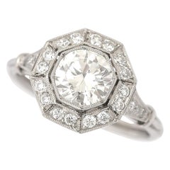 1.43ct Platinum Diamond Cluster Art Deco Style Solitaire Engagement Ring