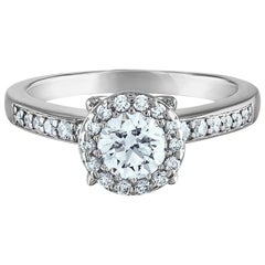 1.05 Carat Platinum Diamond Halo Engagement Ring, .70 Carat Diamond Center Stone