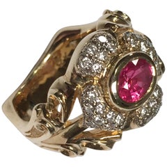 1.05 Carat Red Spinel and .40 Carat of Diamonds in 14 Karat Cocktail Ring