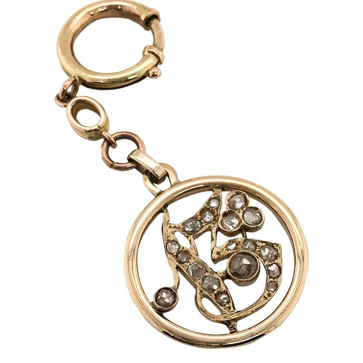 1.05 Carat Rose Cut Diamond Gold Key Chain and Pendant For Sale 2