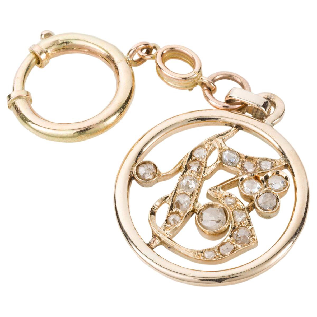 1.05 Carat Rose Cut Diamond Gold Key Chain and Pendant For Sale at 1stDibs