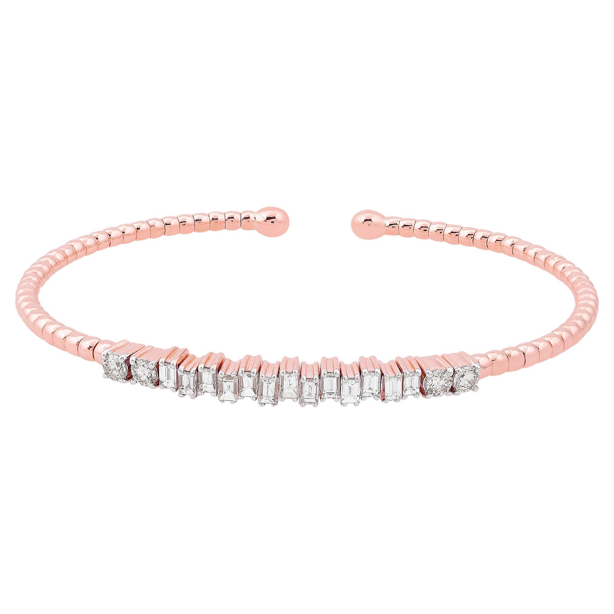 1,05 Karat runder & Baguette-Diamant-Manschettenarmreif aus 14 Karat Roségold im Angebot