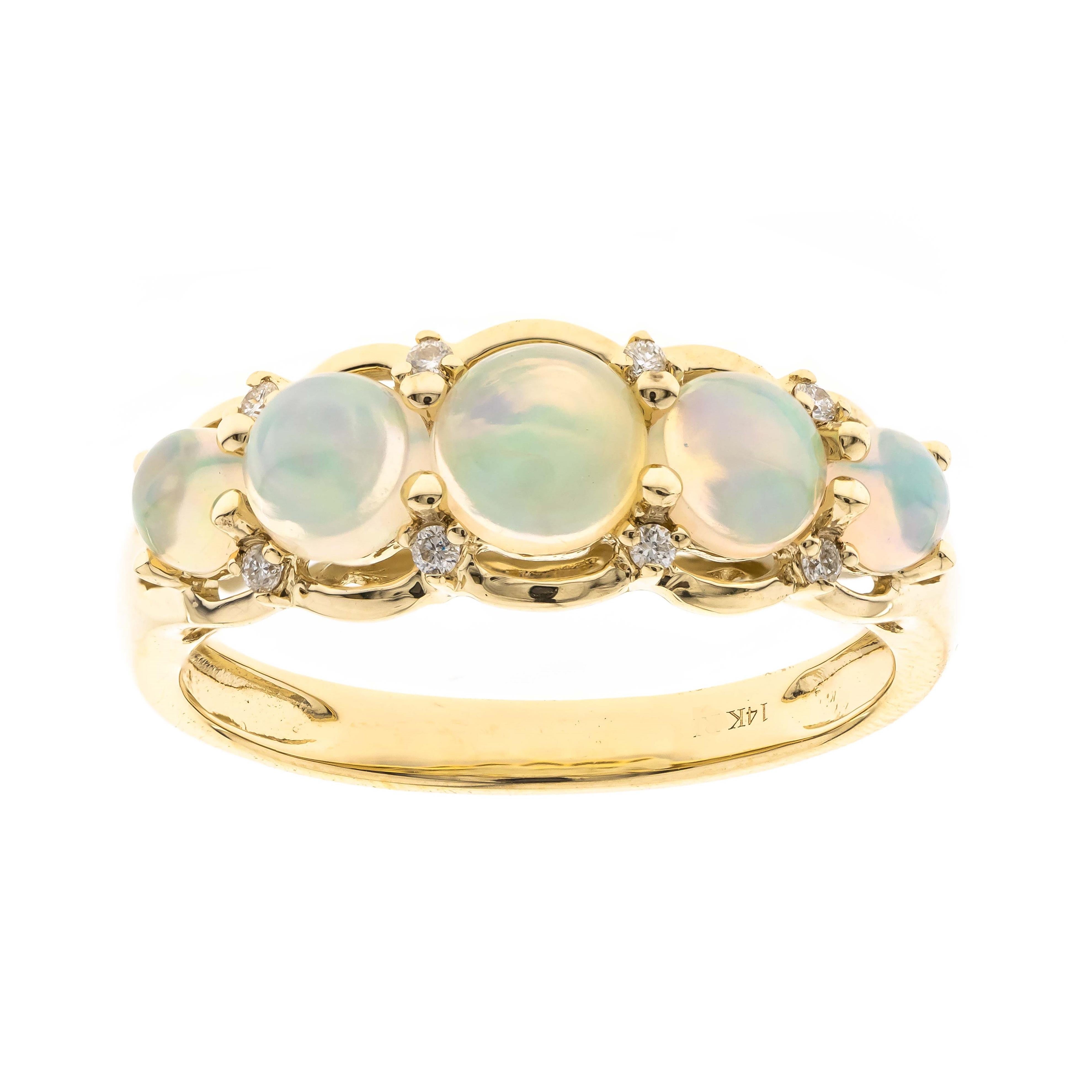 Round Cut 1.05 Carat Round-Cab Ethiopian Opal Diamond Accents 14K Yellow Gold Ring For Sale