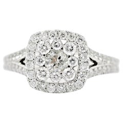 1.05 Carat Round Cut Natural Diamond Double Halo Engagement Ring 14K White Gold