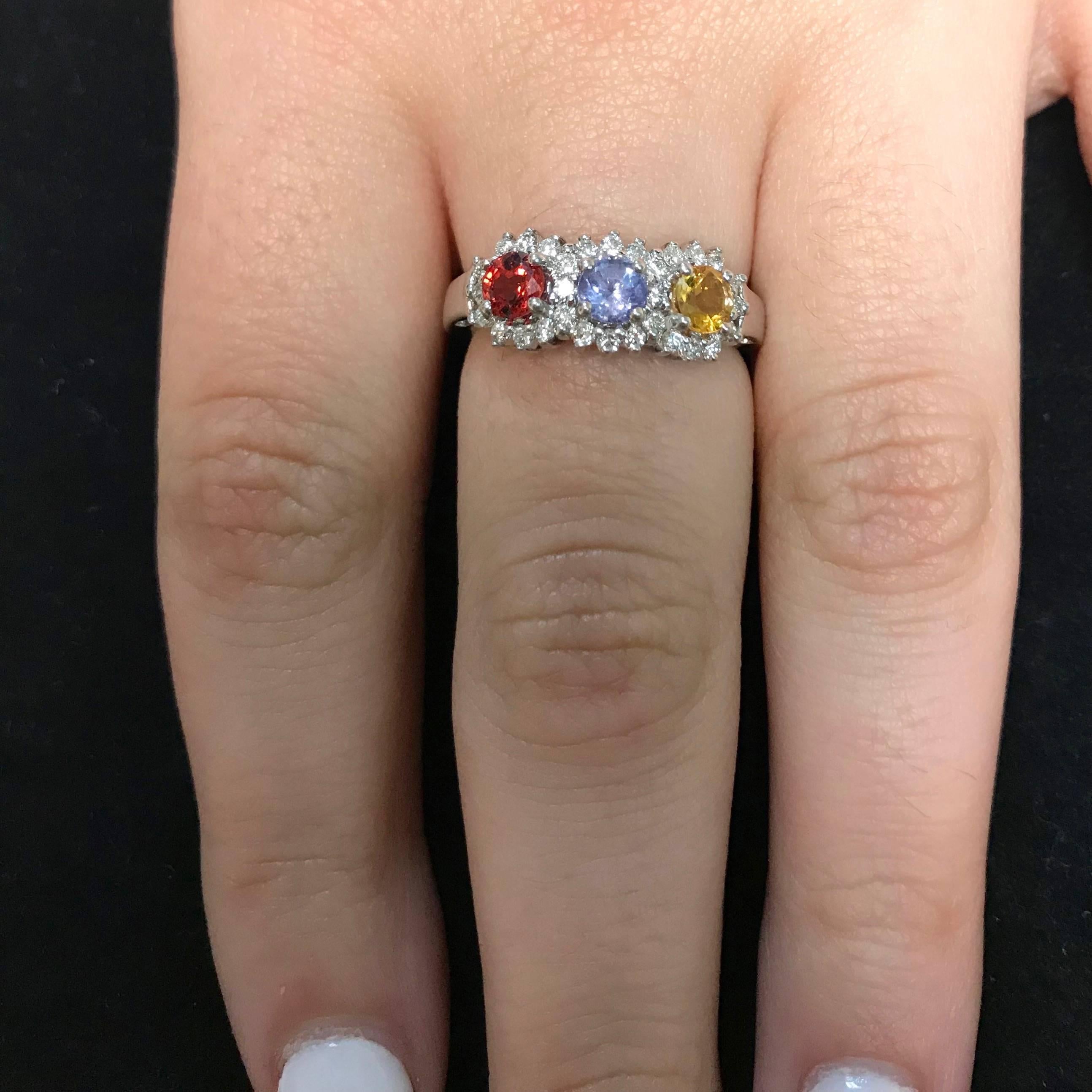 Contemporary 1.05 Carat Round Multi-Color Sapphire and 0.36 Carat White Diamond Ring