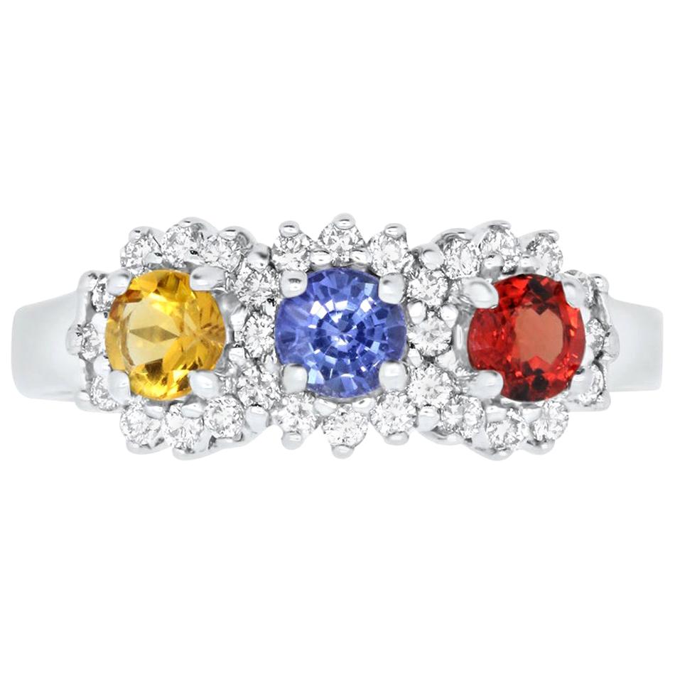 1.05 Carat Round Multi-Color Sapphire and 0.36 Carat White Diamond Ring