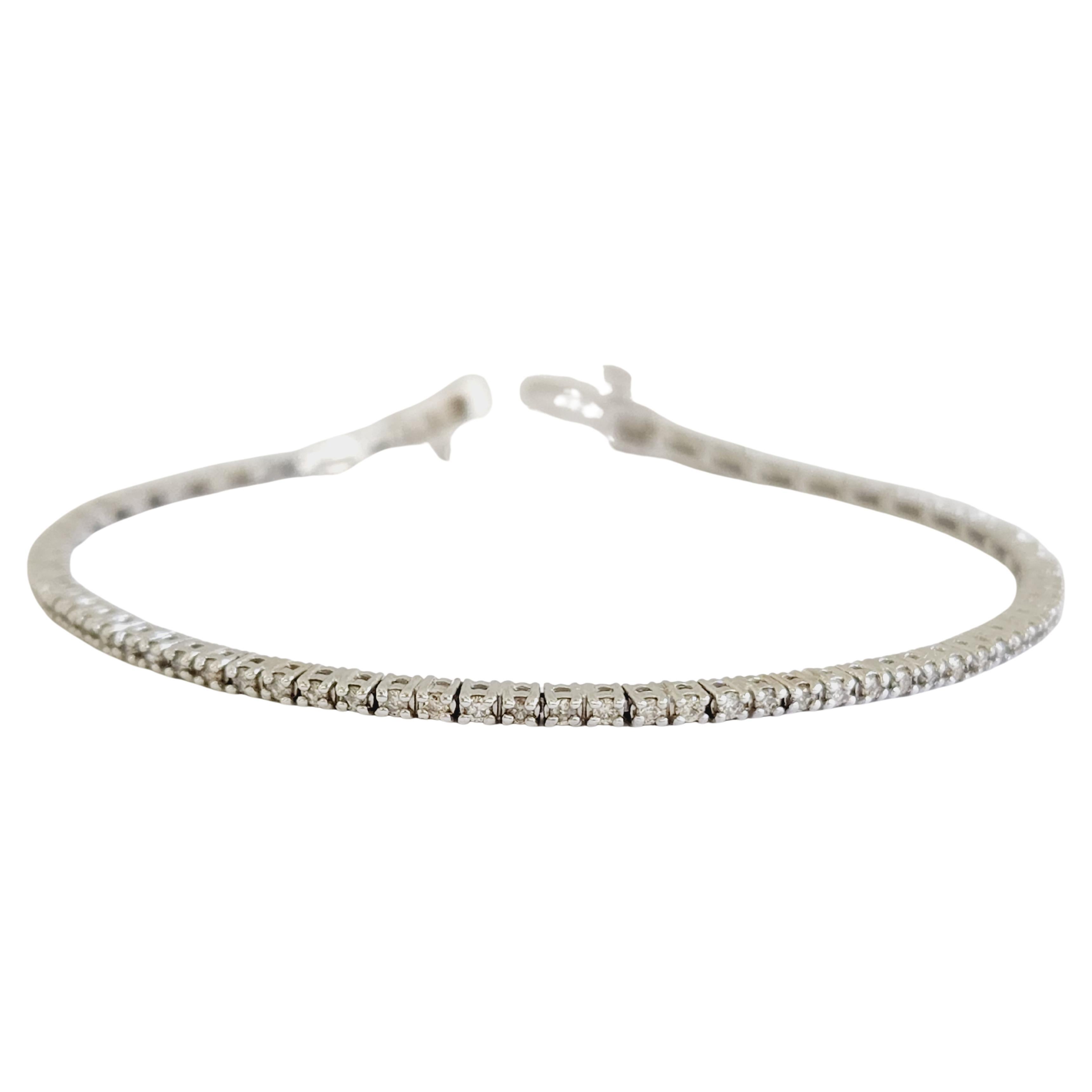 Pulsera de tenis de diamantes naturales redondos de 1,05 quilates y oro blanco de 14 quilates