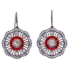 1.05 Carat Ruby and Old European Diamond Earring in 18 Karat Gold