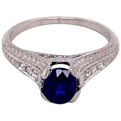 Anello vintage in platino Art Deco con zaffiro e diamante da 1,05 carati Estate Jewelry