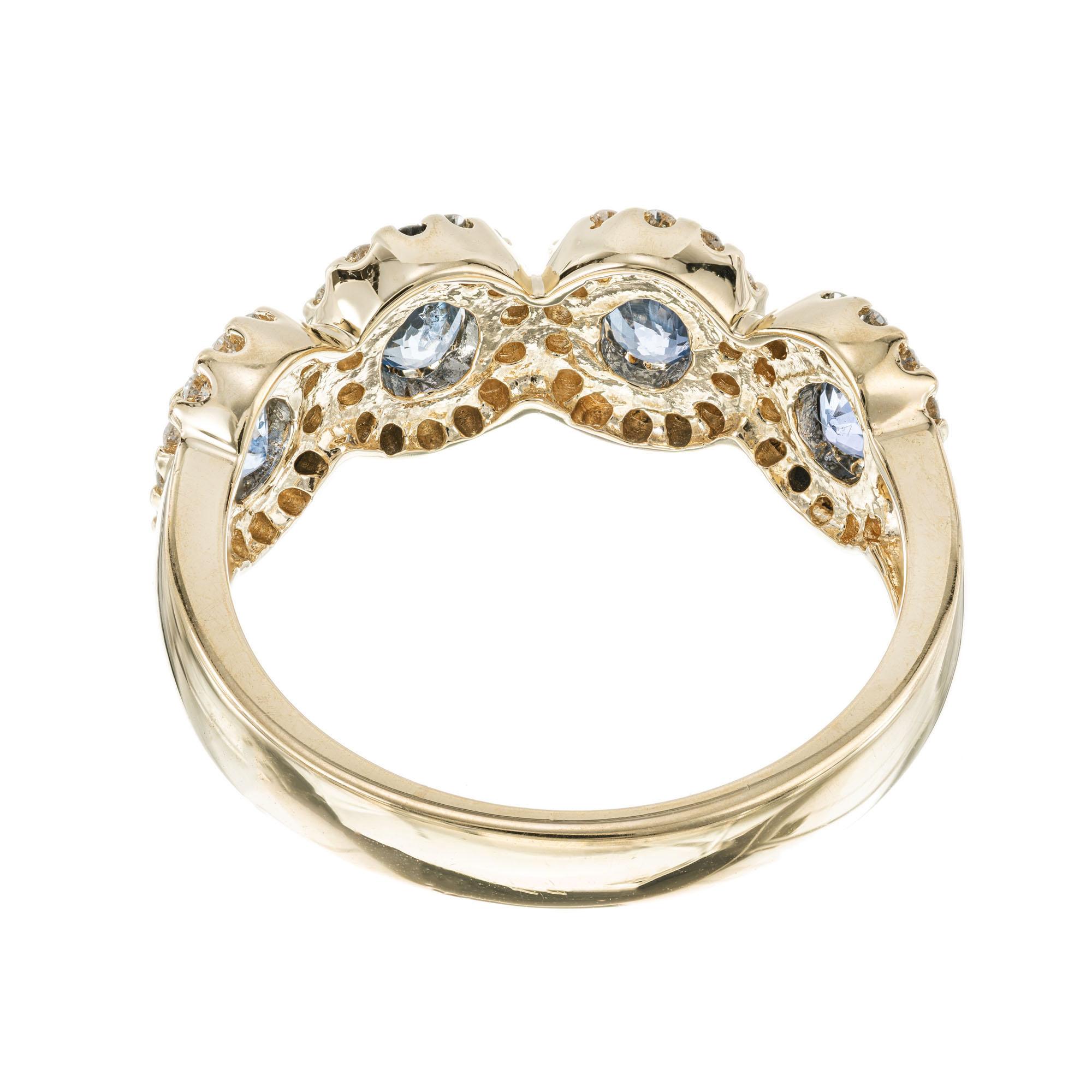Women's 1.05 Carat Sapphire Diamond Halo Yellow Gold Band Ring