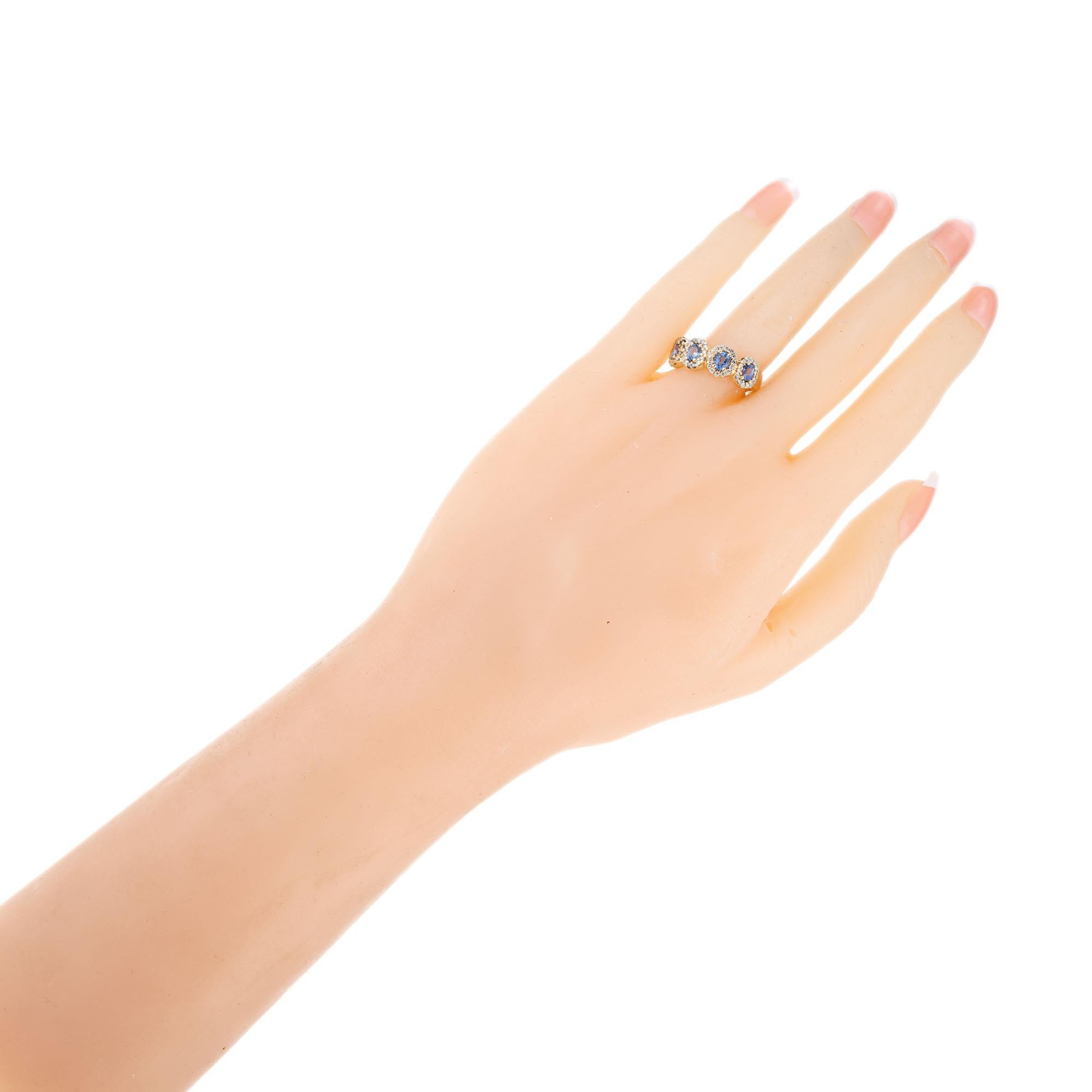 1.05 Carat Sapphire Diamond Halo Yellow Gold Band Ring 3