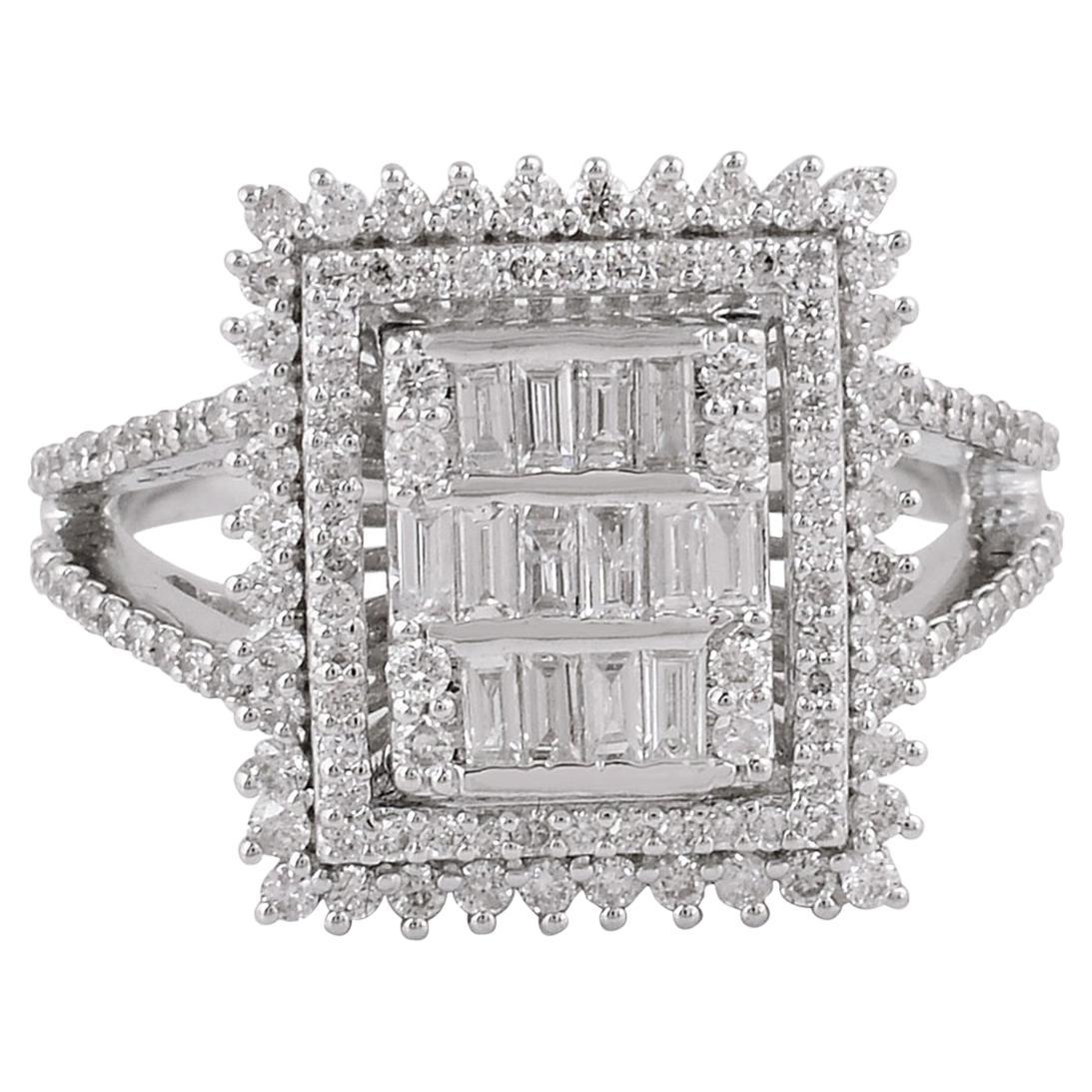 1.05 Carat SI Clarity HI Color Baguette Diamond Ring 14k White Gold Fine Jewelry