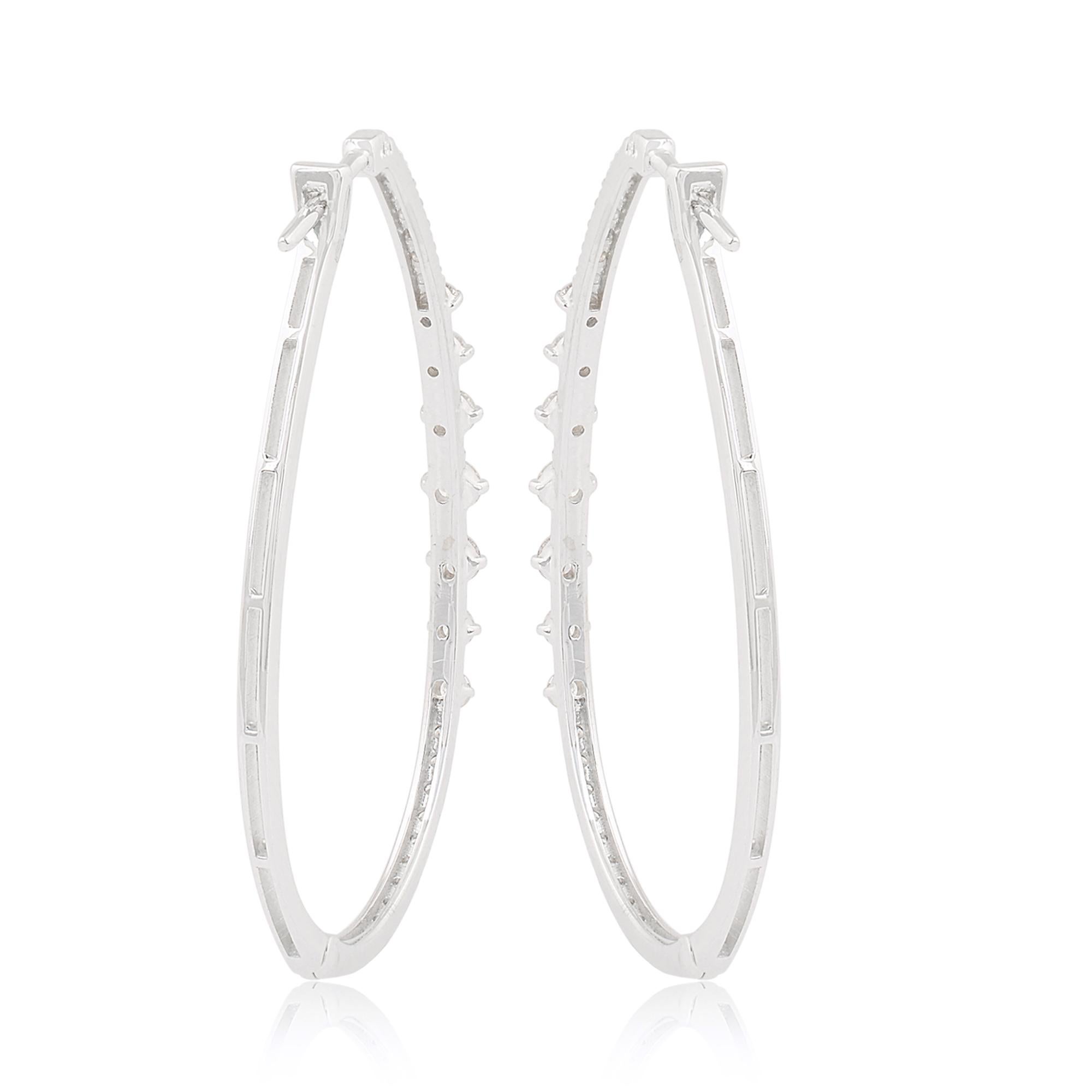 Modern 1.05 Carat SI Clarity HI Color Diamond Hoop Earrings 14k White Gold Fine Jewelry For Sale