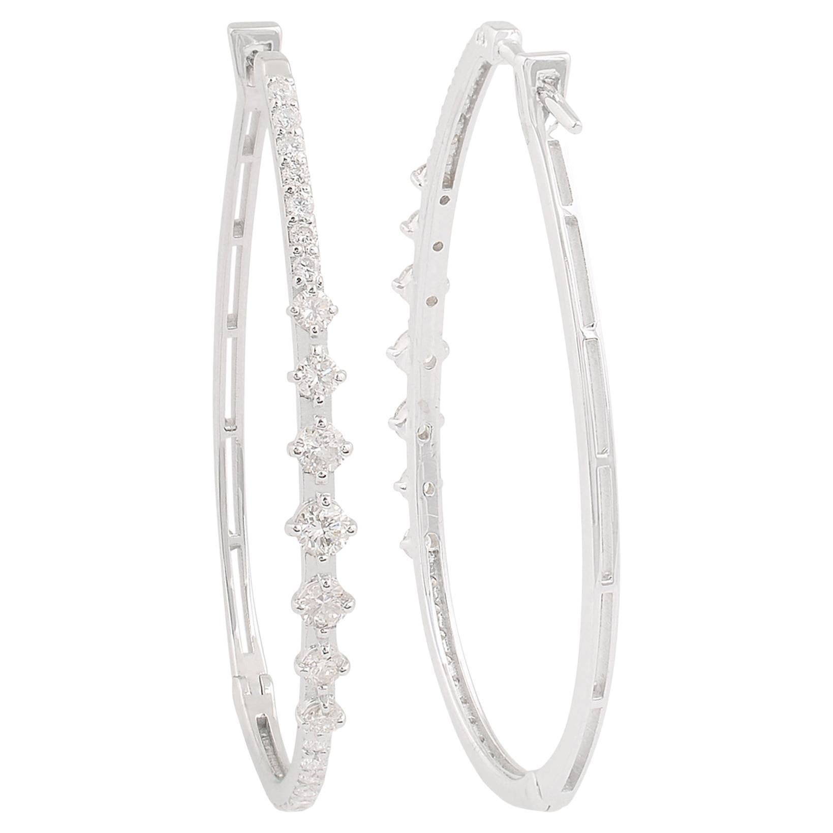 1.05 Carat SI Clarity HI Color Diamond Hoop Earrings 14k White Gold Fine Jewelry For Sale