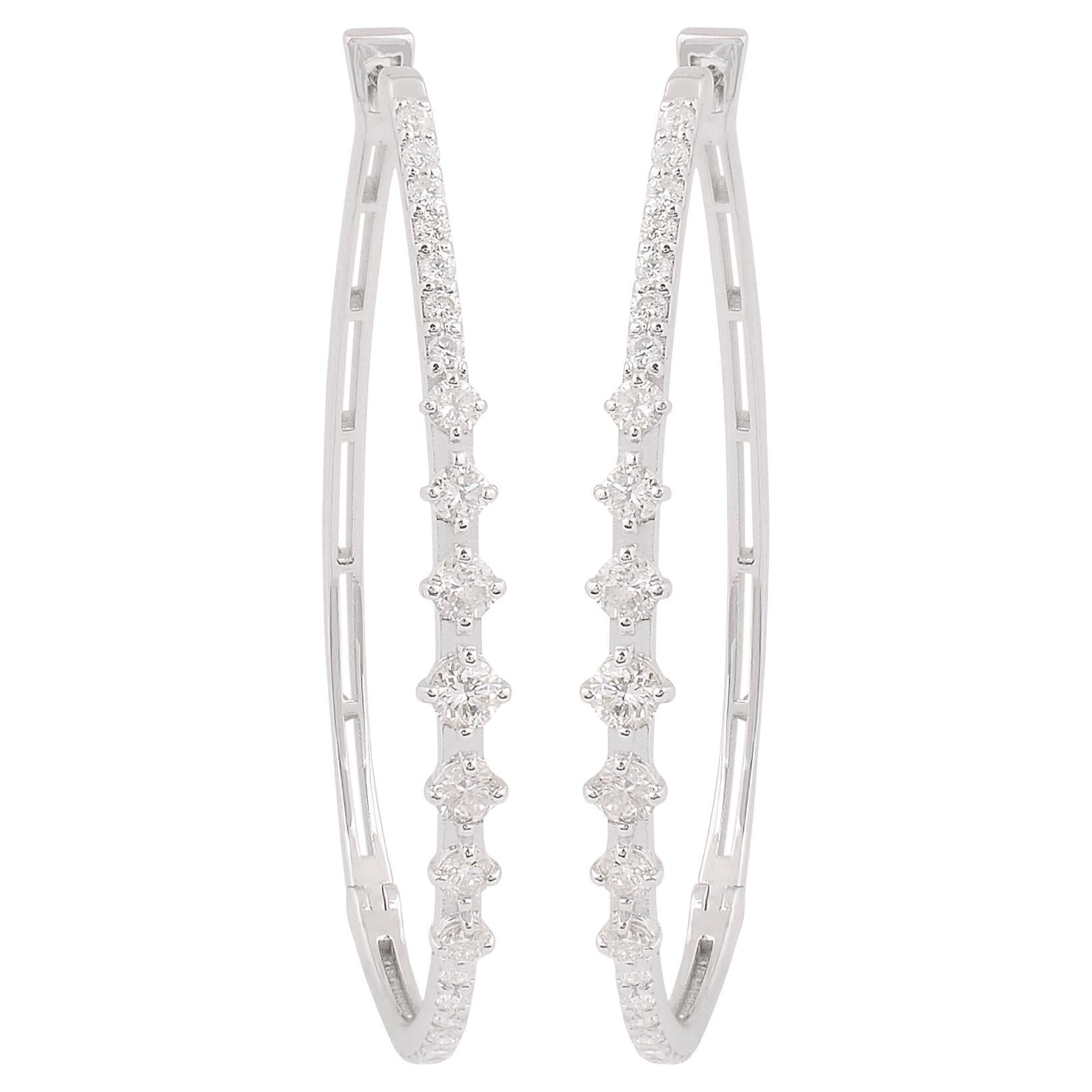 1,05 Carati SI Chiarezza HI Colore Diamante Pave Orecchini a cerchio Oro Bianco 14 Carati