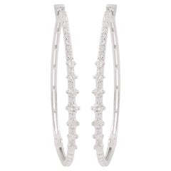 1.05 Carat SI Clarity HI Color Diamond Pave Hoop Earrings 18 Karat White Gold
