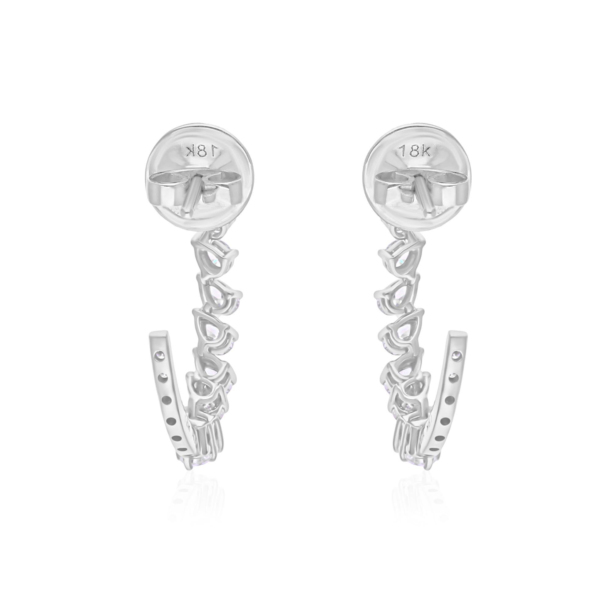 1,05 Karat SI/H Diamant-Creolen-Ohrringe aus 18 Karat Weißgold Handgefertigter Schmuck (Tropfenschliff) im Angebot