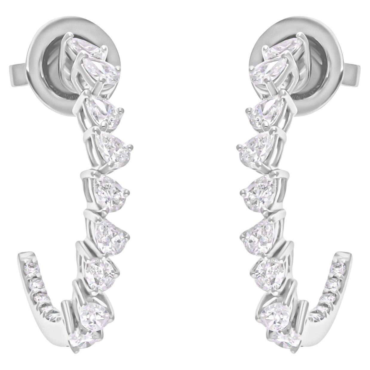 1.05 Carat SI/H Diamond Hoop Earrings 18 Karat White Gold Handmade Jewelry