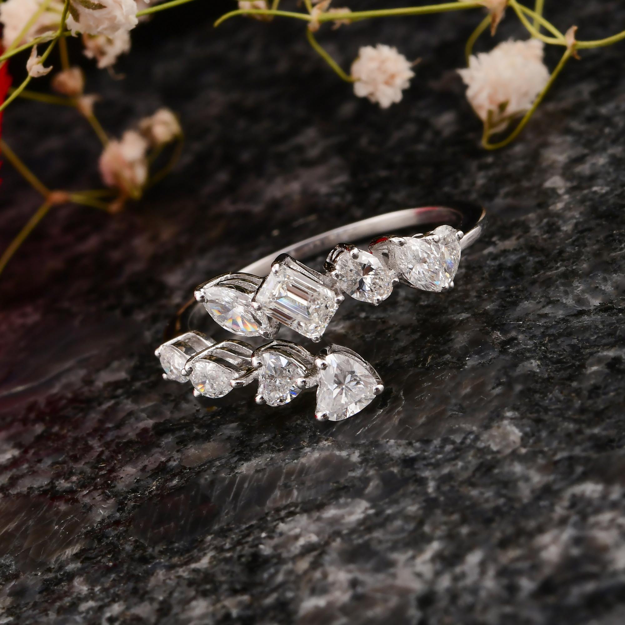 Modern 1.05 Carat SI/H Multi Brilliant Cut Diamond Ring 14 Karat White Gold Jewelry For Sale
