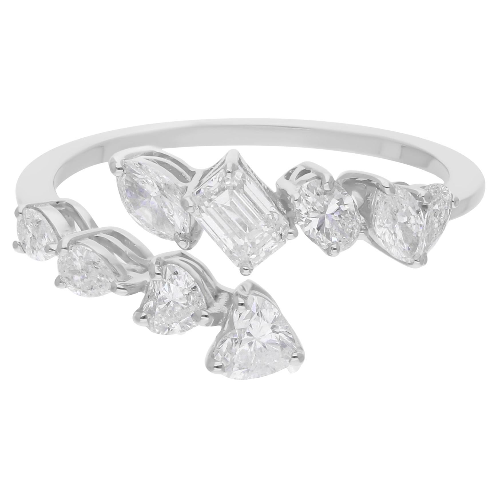 1.05 Carat SI/H Multi Brilliant Cut Diamond Ring 18 Karat White Gold Jewelry For Sale