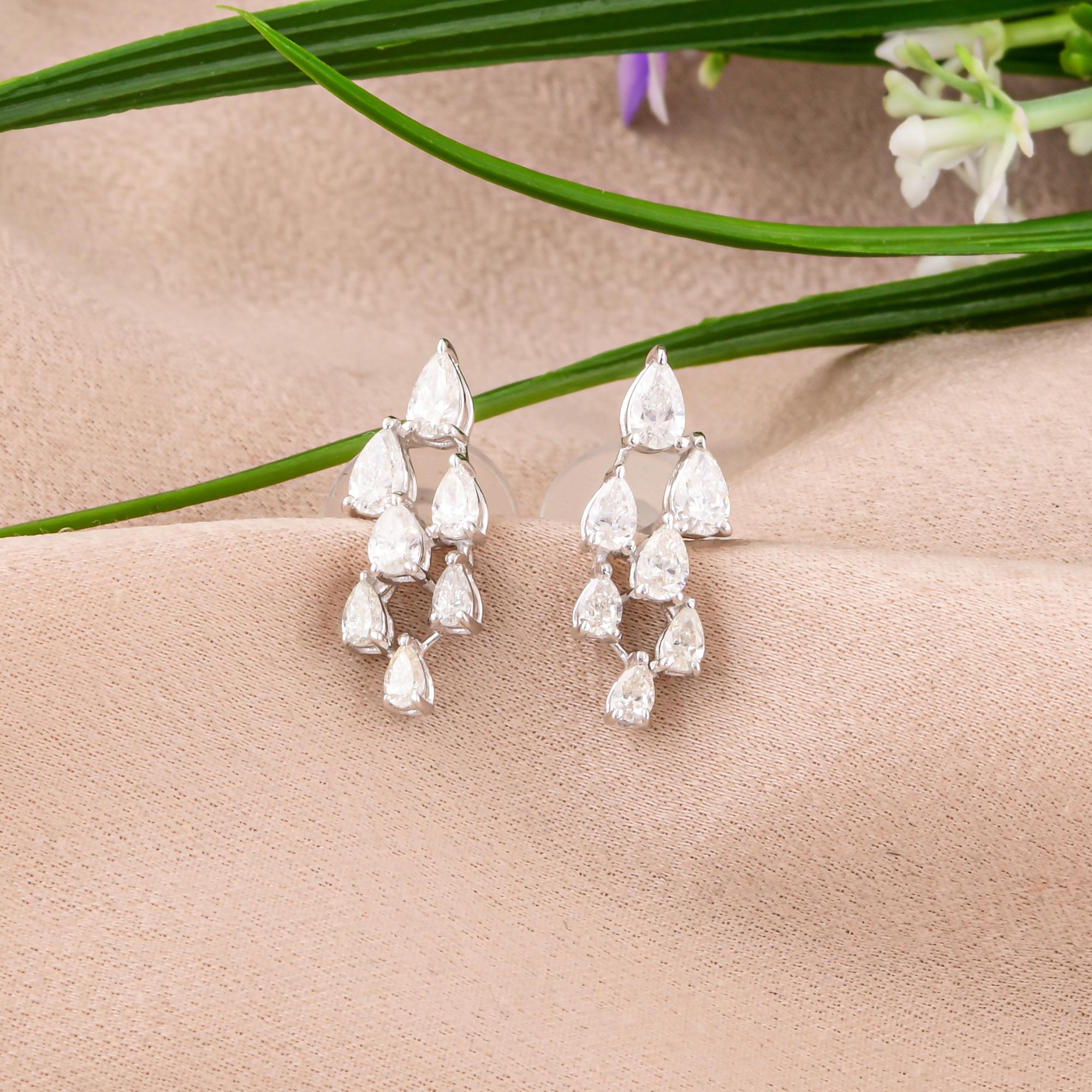Pendientes de diamantes talla pera brillante SI/H de 1,05 quilates Joyas de oro blanco de 14 quilates Corte pera en venta